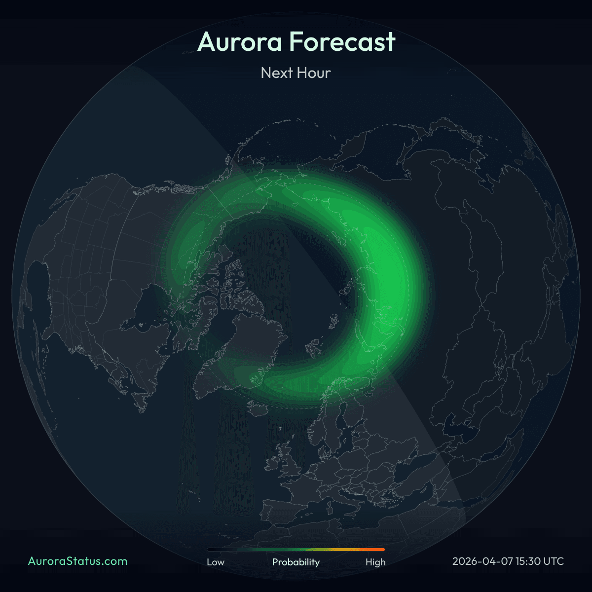 Northern Hemisphere aurora forecast map widget