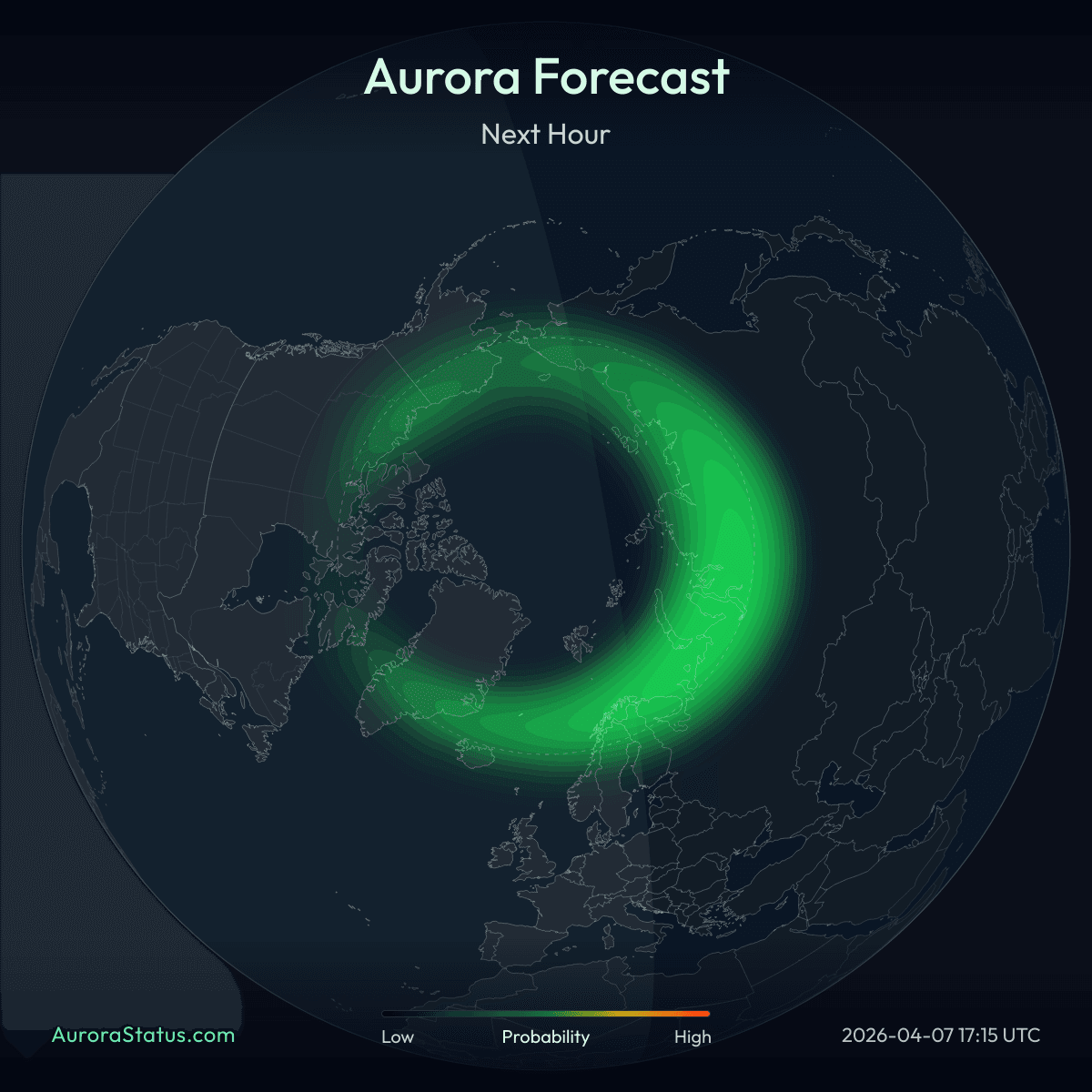 Northern Hemisphere aurora forecast map widget